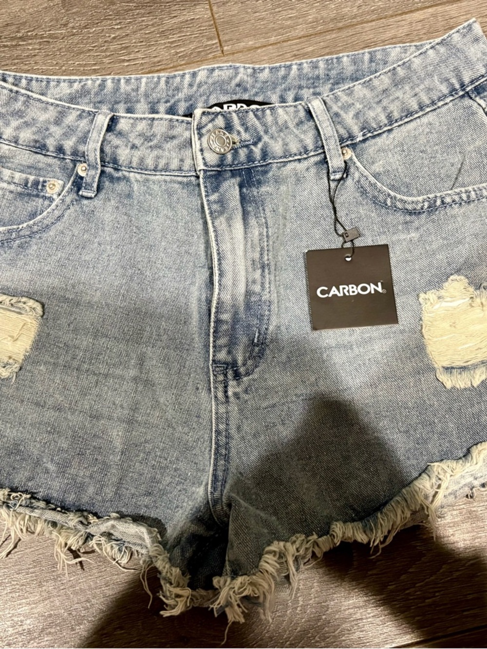 Carbon Light Blue Distressed Denim Shorts